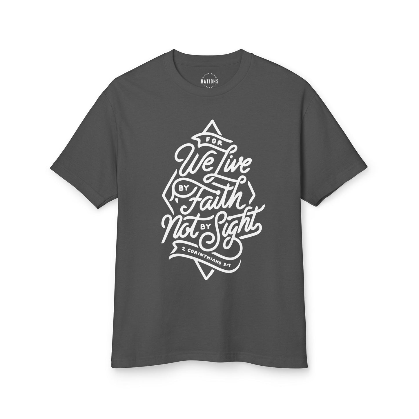 Faith-Inspired Unisex Heavyweight Tee - "For We Live By Faith Not By Sight"