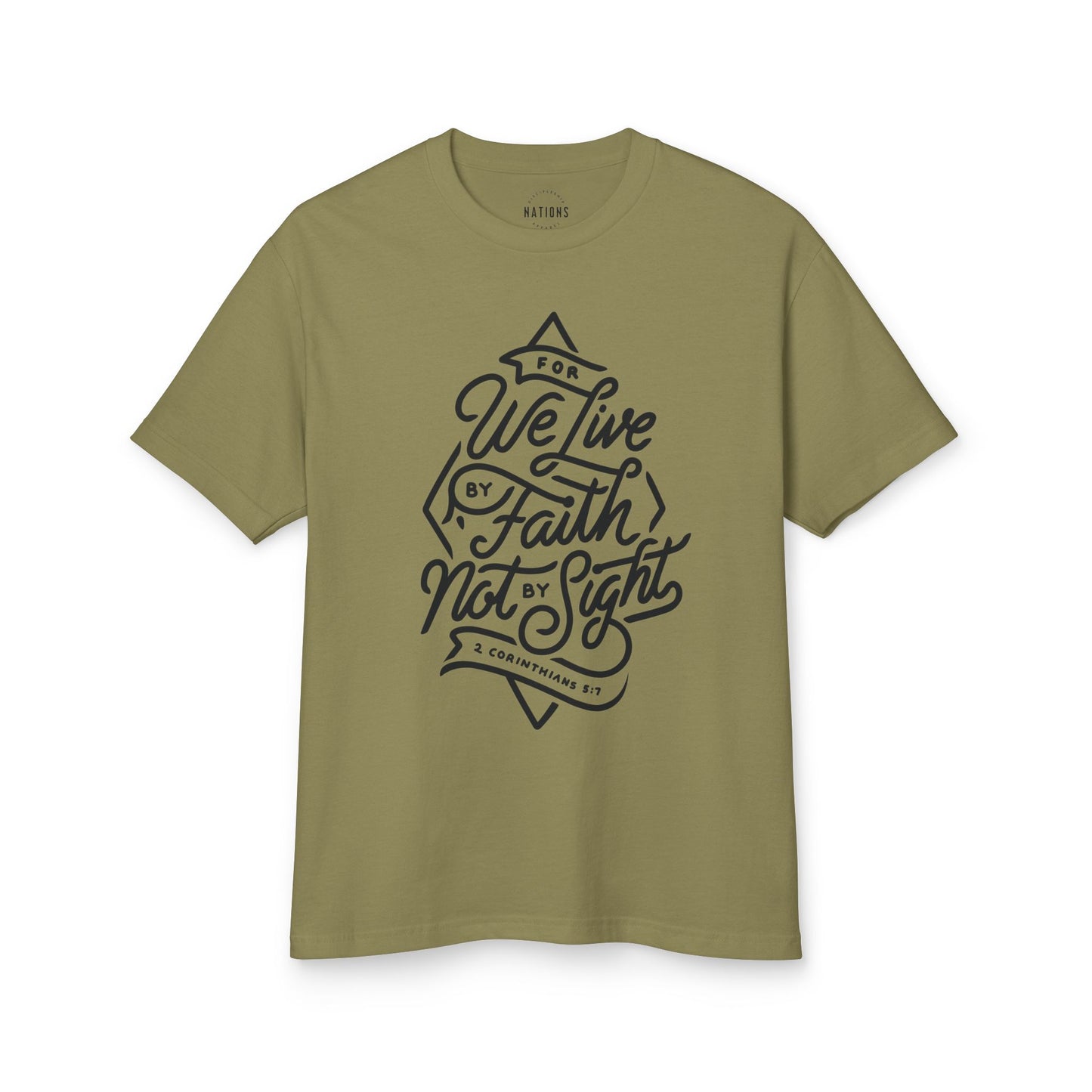 Faith-Inspired Unisex Heavyweight Tee - "For We Live By Faith Not By Sight"