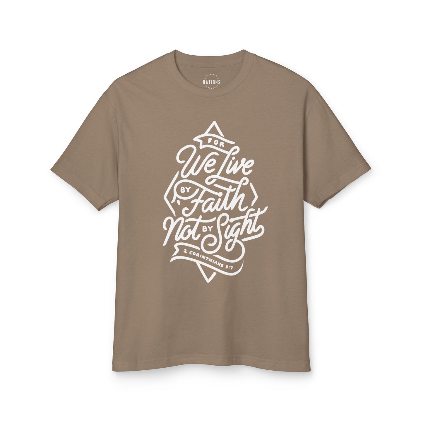 Faith-Inspired Unisex Heavyweight Tee - "For We Live By Faith Not By Sight"