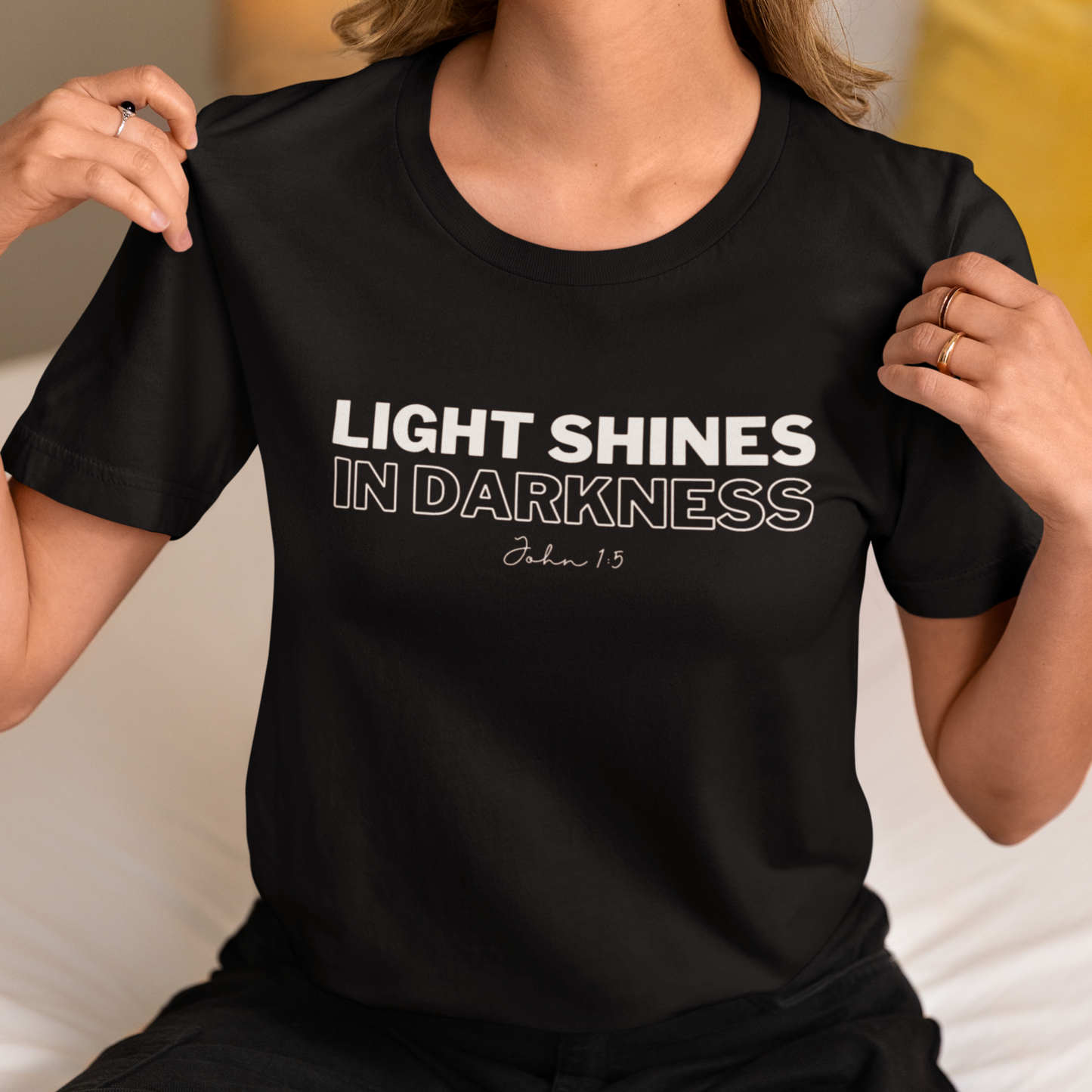 Light Shines in Darkness - Christian T-shirt